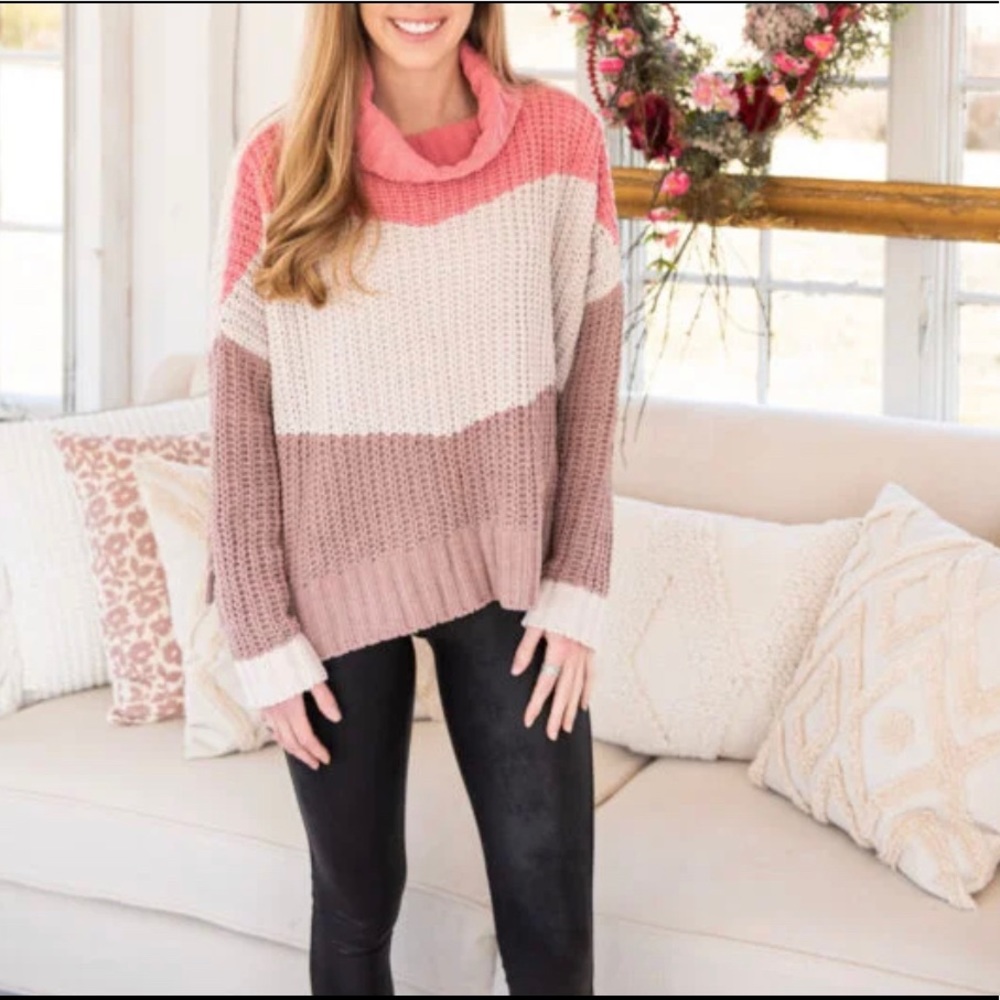 Colorblock mock neck sweater